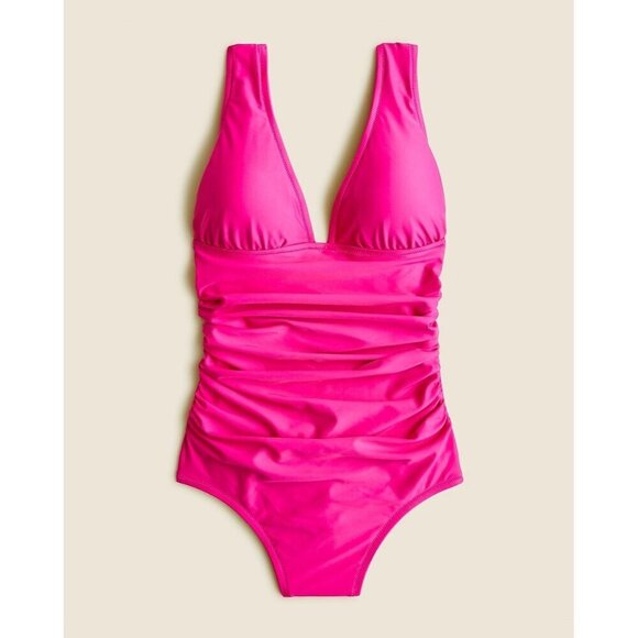 J Crew Womens Ruched V-neck One Piece Swimsuit Sz 20 Radiant Fuchsia Pink $118 - Picture 1 of 4